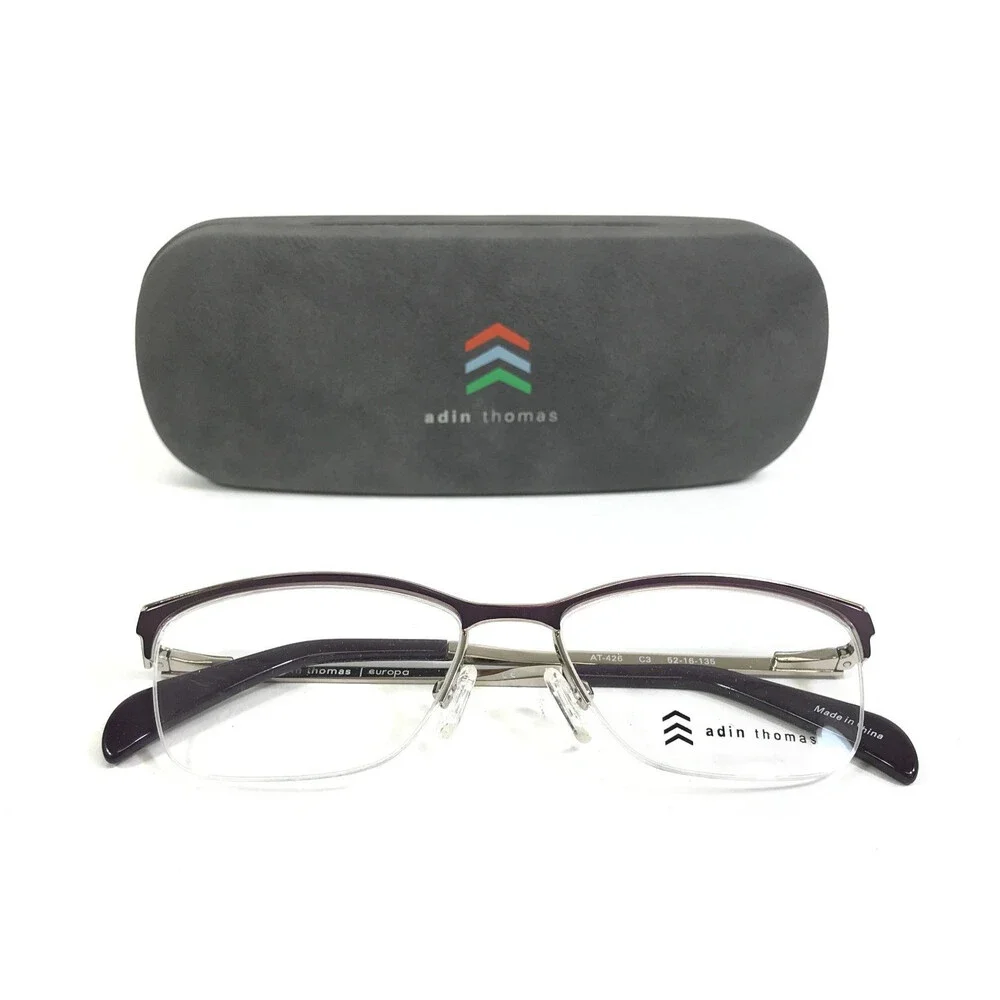 Adin Thomas Eyeglasses Frames AT-426 C3 Purple Silver Cat Eye Half Rim 52-16-135